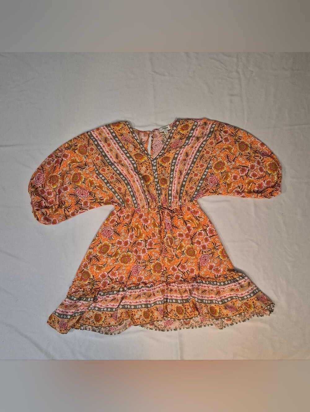 Umgee Women's Medium Puff Sleeve Boho Mini Dress | Orange Floral Print